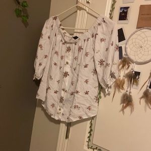 White floral off the shoulder shirt